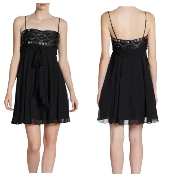 BCBGMaxazria Y2K Black 100% Silk Spaghetti Strap Fit & Flare Party Dress Size 4 - Picture 1 of 13